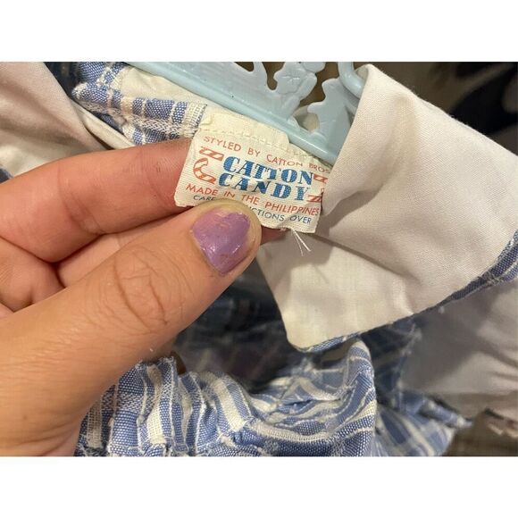 Cotton Candy 70’s Baby Outfit Blue And White Stripes Duck Vintage Old Matching H - Picture 3 of 9